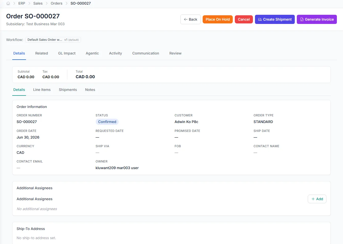 Order timeline from quote through AR invoice
